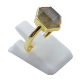 Pierścień z labradorytem w kształcie sześciokąta ze srebra próby 925