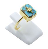 Pierścień z turkusowym prostokątem i zawieszką ze srebra 925