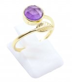 Pierścionek ze srebra próby 925 „Złoty liść” – ametyst
