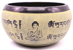Tybetańska aluminiowa misa śpiewająca Budda w kolorze beżowym 550 g