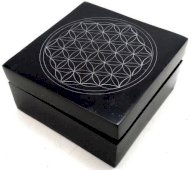 Pudełko na biżuterię z kwadratowymi kamieniami Kwiat Życia 10 cm