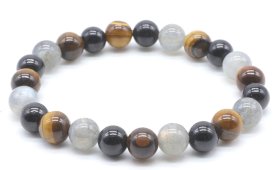 Bransoletka z labradorytu, czarny turmalin, koraliki tygrysie oko 8 mm