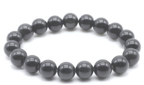 Bransoletka z czarnego obsydianu, złote koraliki 10mm