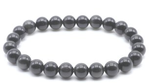 Bransoletka z czarnego obsydianu, złote koraliki 8mm
