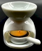 Ceramiczny podgrzewacz do naczyń z palnikiem olejowym, biały, 8 cm