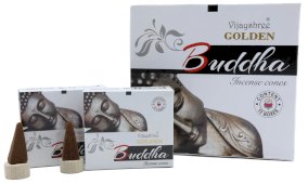 Złote stożki kadzidełkowe Budda