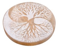 Płytka selenitowa Drzewo Życia Yin-Yang Pomarańczowo-Biała 10 cm