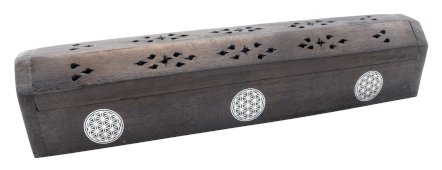 Drewniany kadzielnik Kwiat Życia, pudełko 30 cm