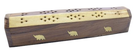Brązowo-jasne słonie, drewniany stojak na kadzidełka, 30 cm