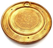 Okrągły drewniany uchwyt na kadzidło OM Chakra 10 cm