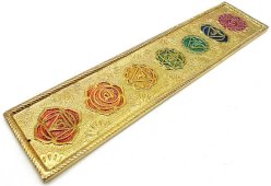 7 czakr, złoty metalowy uchwyt na kadzidełka, 28 cm