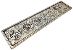 Metalowy uchwyt na kadzidełka 7 czakr, srebrny, 28 cm