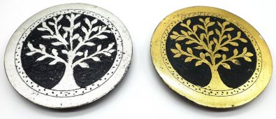 Okrągły kamienny kadzielnik Drzewo Życia Srebro/Złoto 10 cm
