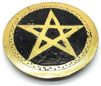 Złoty pentagramowy okrągły kadzielnica z kamieniem 10 cm