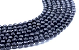 Złote czarne koraliki obsydianowe 8 mm na nitce 40 cm