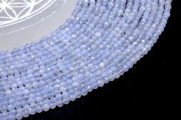 Fasetowane koraliki z niebieskiego chalcedonu o średnicy 3 mm na sznurku 40 cm