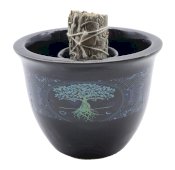 Czarna ceramiczna miska do fumigacji Drzewo Życia 13 cm