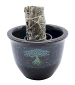 Czarna ceramiczna miska do fumigacji Drzewo Życia 9 cm