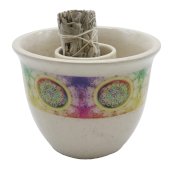 Ceramiczna miska fumigacyjna Kwiat Życia, biała, 13 cm