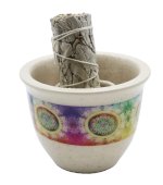 Ceramiczna miska fumigacyjna Kwiat życia, biała, 9 cm