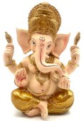 Figurka z żywicy Ganesha beżowo-złota 14 cm