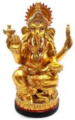 Posąg Ganesha z żywicy, złocony na podstawie, 18 cm