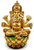 Posąg Ganesha z żywicy, złocony na podstawie, 17 cm