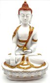Żywiczna figurka Buddy i biała misa 18 cm